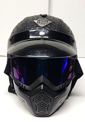 VOSS DOT Vintage Motorcycle Helmet Open Face w/Face Mask Leather Scooter Helmet