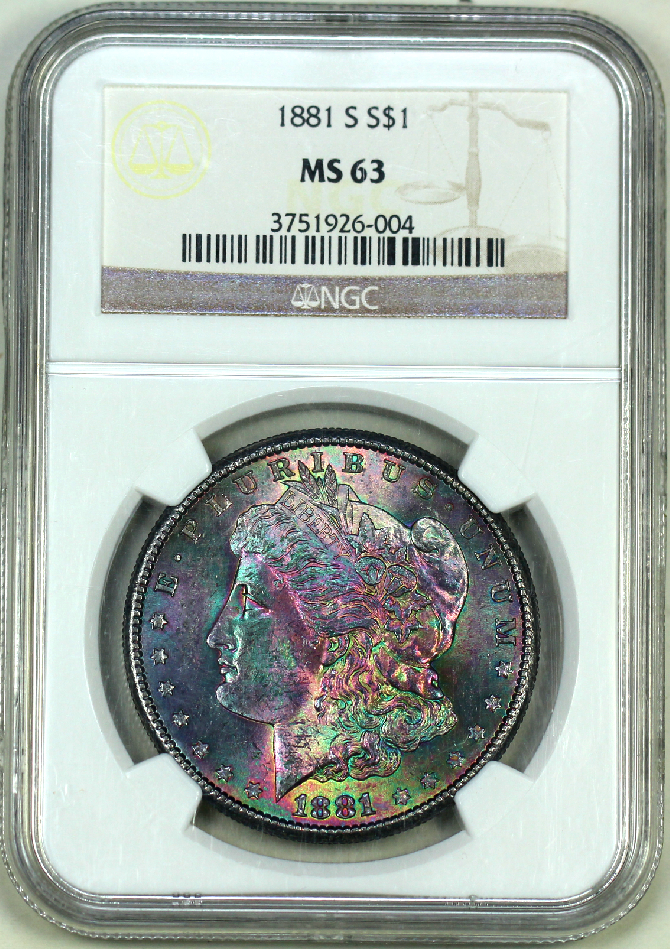 1881-S * MS63 NGC * MORGAN SILVER DOLLAR * DEEP VARIEGATED