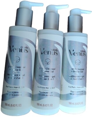 3X Gillette Venus Shave Gel Cleanser 2-in-1 Skin & Pubic Hair 6.42 oz each NEW