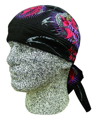 Heart Breaker on Black Doo Rag Headwrap Skull Cap Biker Durag Sweatband Capsmith