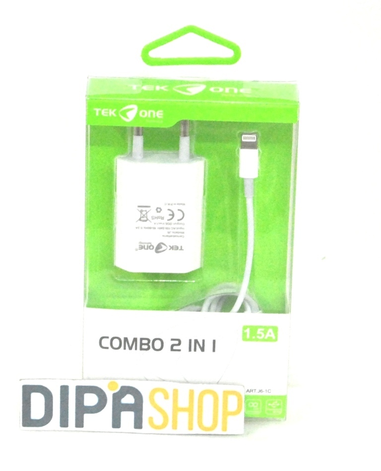 Combo 2in1 TeKone J6-1C Adattatore Rete Usb 1.5A + Cavo Usb Iphone 5 5s 6 6s hsb