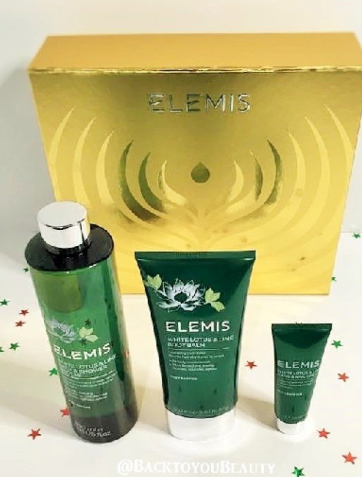 Elemis 3 piece Lotus and Lime, bath and body collection comes gift