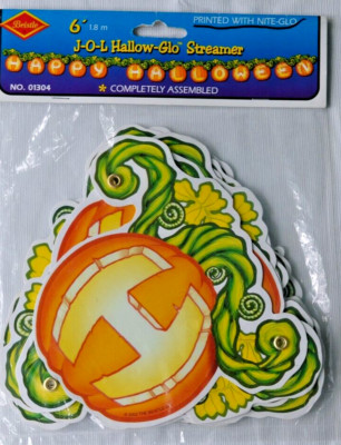 c2002 Beistle 6' foot Glow in the Dark Happy Halloween Riveted Streamer ~#01304