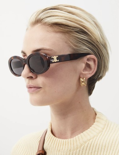 Celine CL40194U 53A Triomphe Oval Women Sunglasses Havana Gold