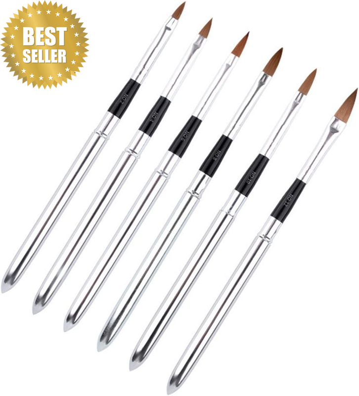 6Pcs/Set Nail Brushes Silver Metal Handle Nail Art Builder Crystal Carve Brush D