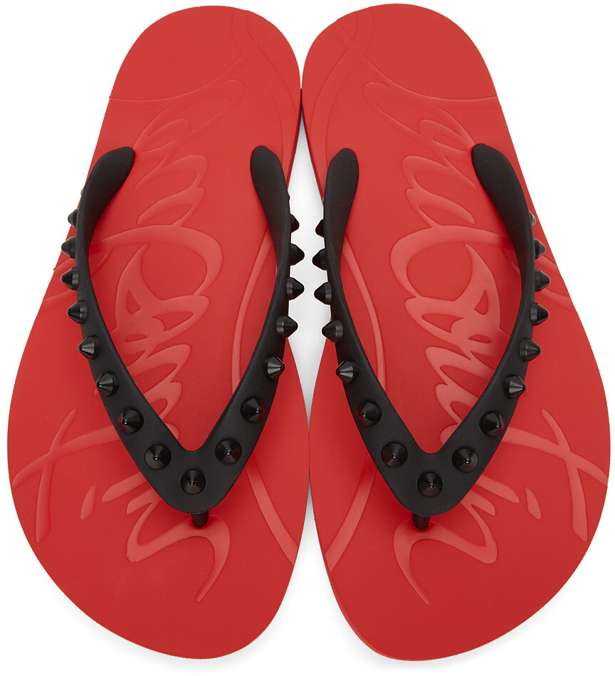 CHRISTIAN LOUBOUTIN spiked rubber flip flops, New, Auth