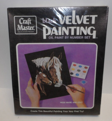 1973 Craft Master Black Velvet Painting Kit Mare & Colt Unopened NOS  #14035