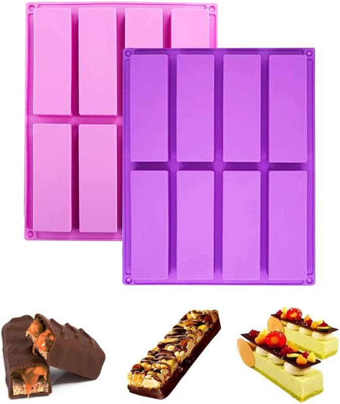 2 Pack 8-Cavity Silicone Rectangle Molds, DIY Granola Bars Mold/Energy Bars Make