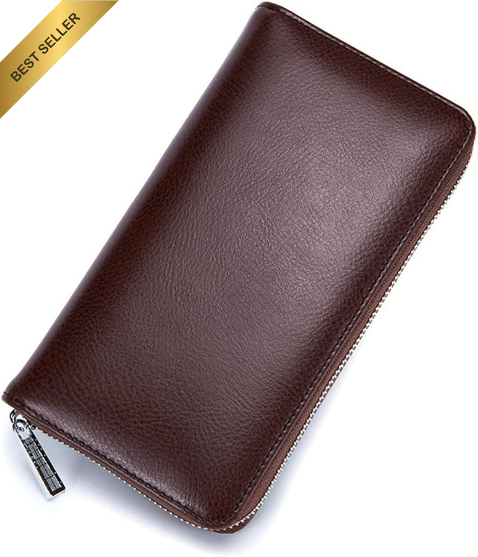 RFID Leather 36 Card Slot Wallet Zipper Case Holder Purse RFID Coffee