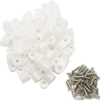50-Pack R-Type Cable Clips 3/8'' Nylon Wire Clamp with Screws for Wire Management
