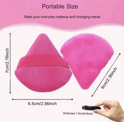 2 Pieces Triangle Powder Puff Face Makeup Sponge Wedge Shape- Pink