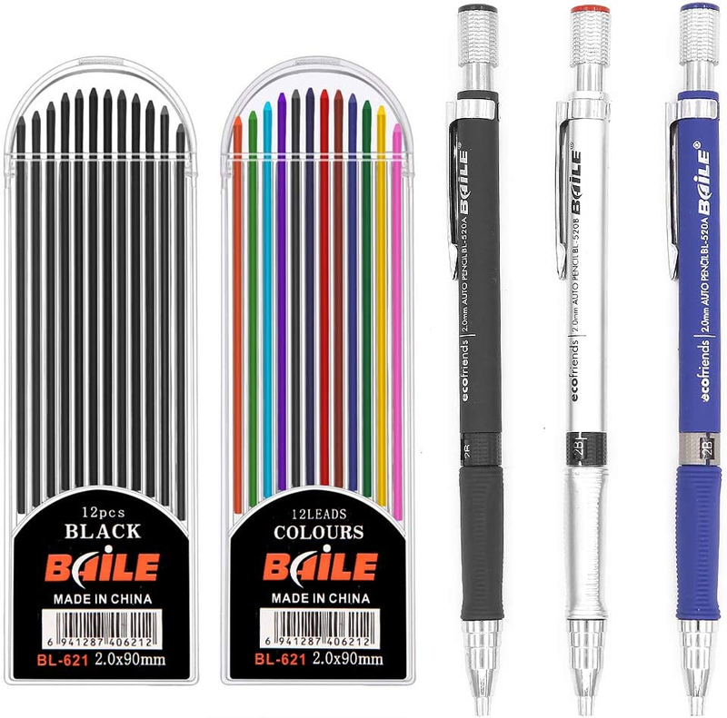 Automatic Pencils 2 Cases Lead Refills 3 Pieces New