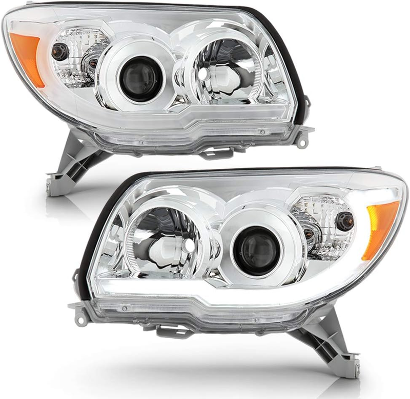 Chrome LED Tube Headlights Driver Passenger for 2006-2009 Toyota 4Runner