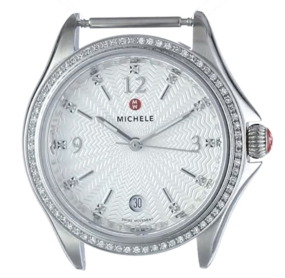 Pre-owned Michele Belmore Diamond Head Mw29b01a1942 Swiss Quartz Silver Watch $1595