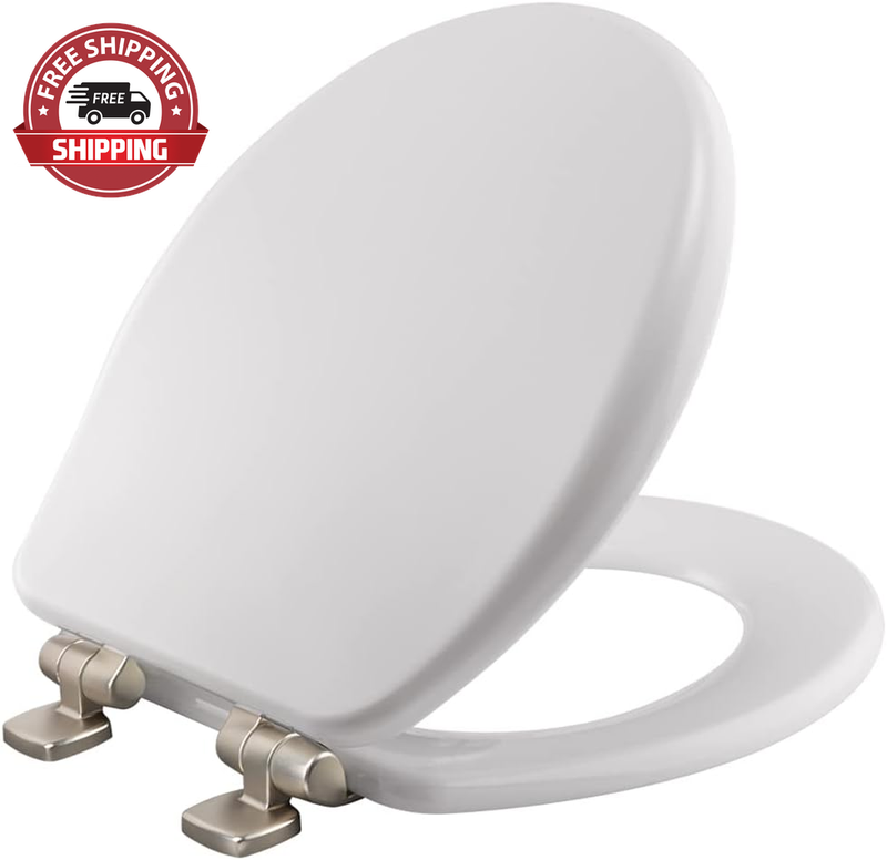 Bemis 9170NSLA 000 Alesio Toilet Seat with Brushed Nickel Hinges Will Slow Close