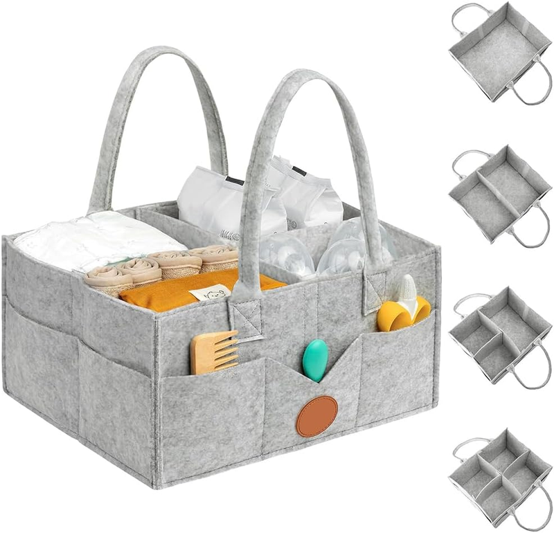 Diaper Organizer, Portable Felt Diaper Bag,Storage Box with Handles and Removabl