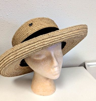 Kate Lord Womens Straw Brim Black Bow Golf Hat PGA Sz M L Beach Sun Hat