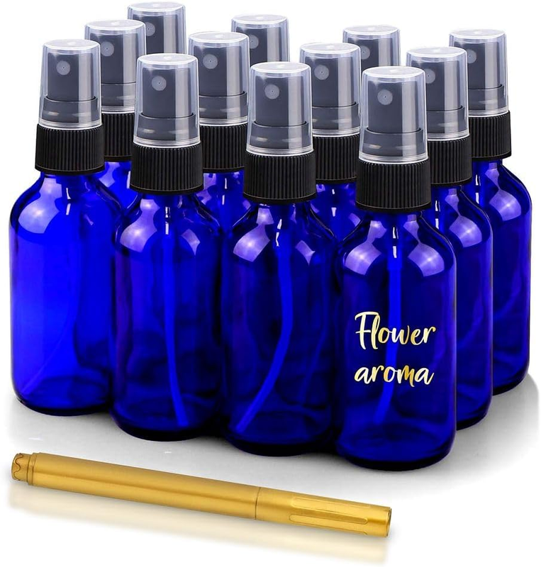 4Oz Glass Spray Bottles with Gold Pen Marker, Small Spray Bottle for Hair Spray,