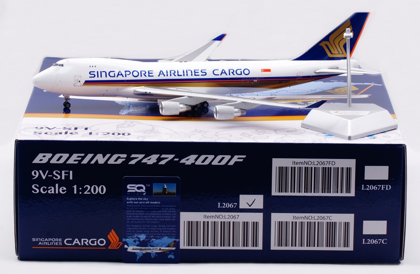 SQ Wings 1:200 シンガポール航空 B747-400F 9V-SFI 1:200 SQ Wings Singapore Airlines Boeing 747-400F 9V-SFI