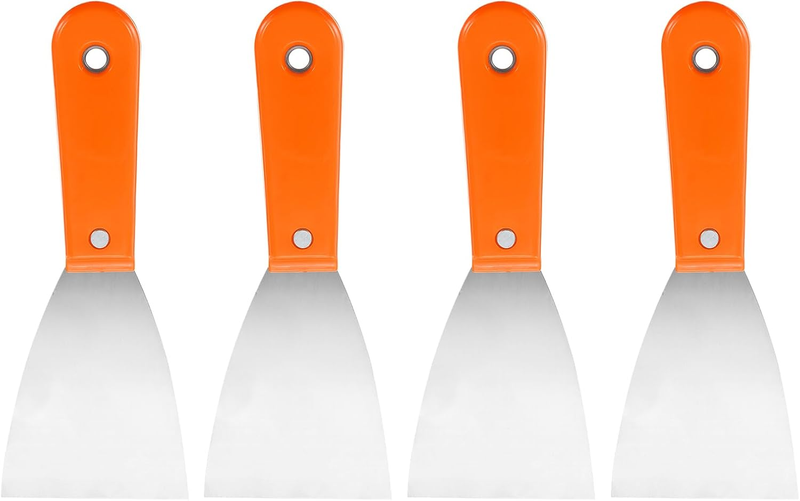 Carbon Steel Putty Plastic Handle Drywall Flex Scraper 4Pcs 3 Inch Orange