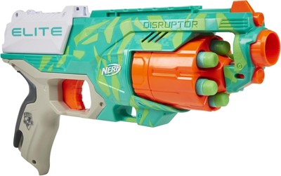 NERF Elite Disruptor Dynamic Green Dart Blaster, Rotating Drum, 