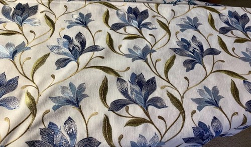 DESIGNER LORE NAVY EMBROIDERED COTTON LINEN REMNANT 20”x54”