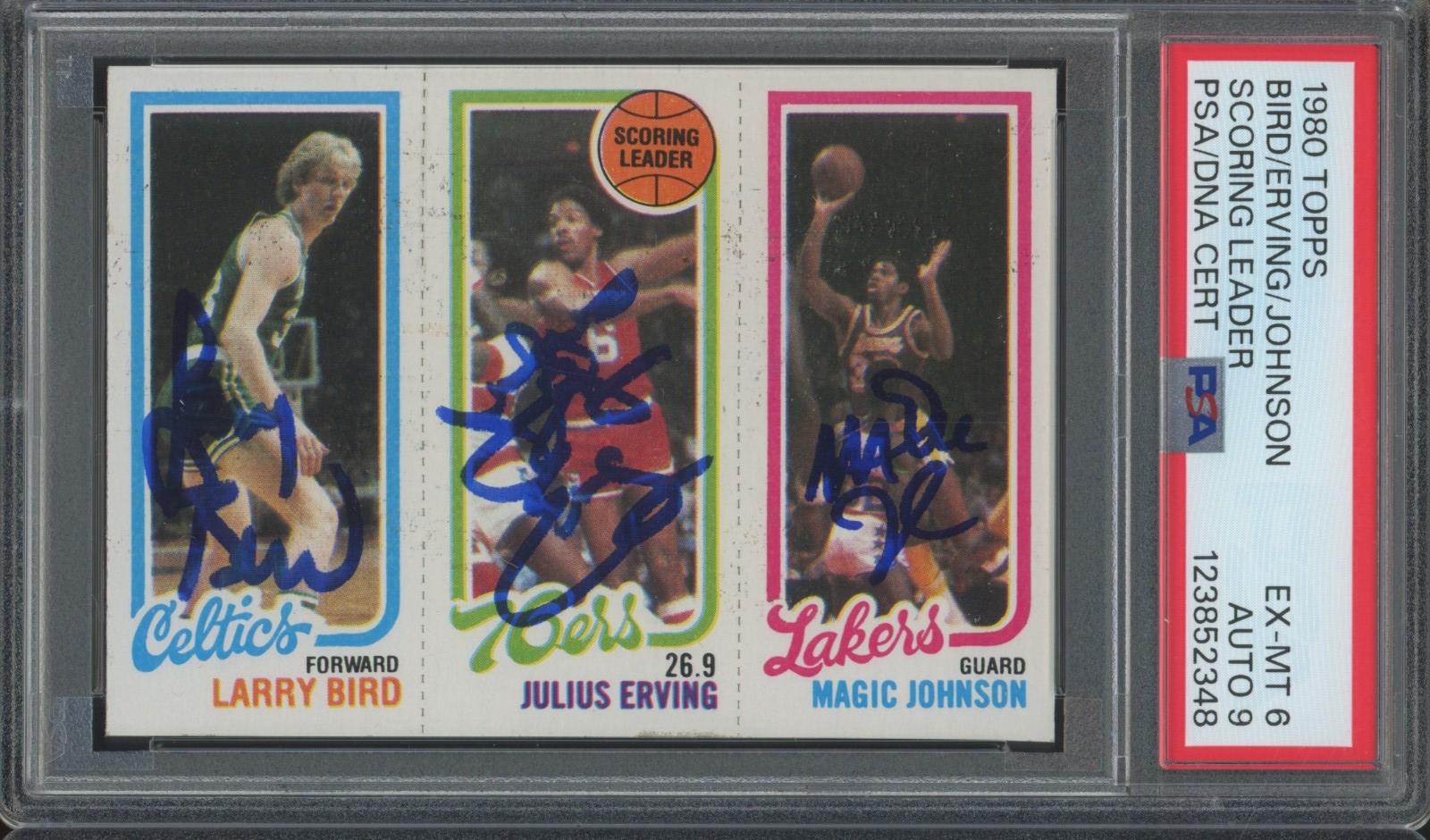 1980 Topps Larry Bird Julius Erving Magic Johnson Autograph PSA 6 9 Auto
