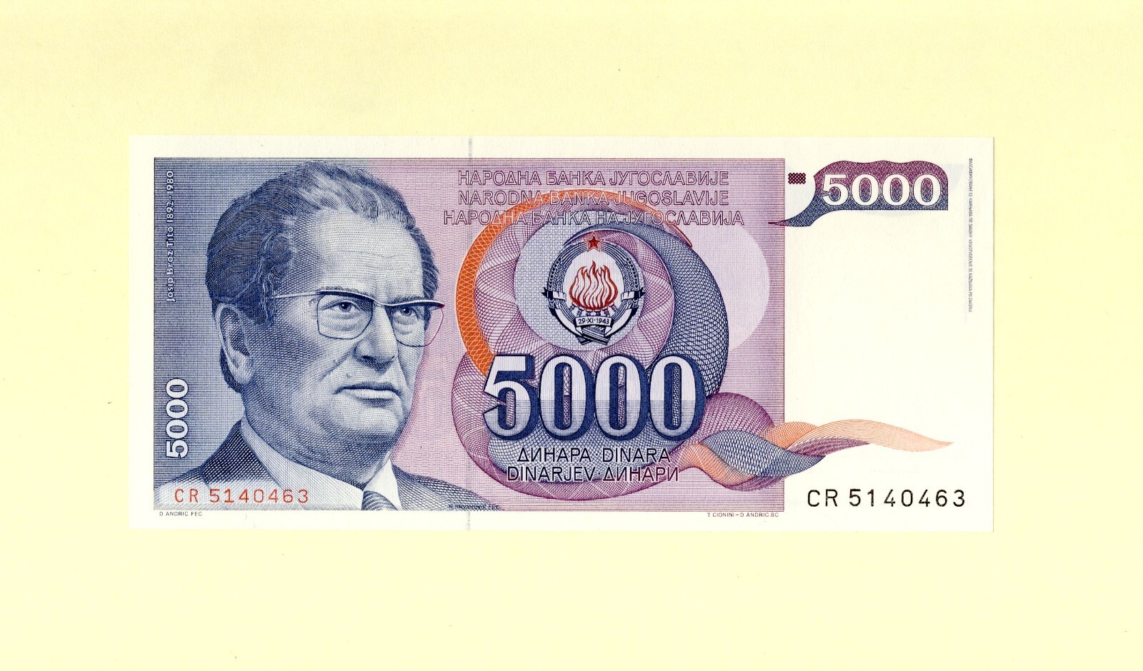 Jugoslawien 5000 Dinara Banknote Von 1985 – Sammlerbanknote Mit Tito Und Stadt Jajce