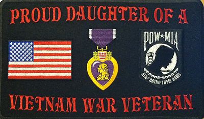 PROUD DAUGHTER OF A VIETNAM WAR VETERAN PURPLE HEART POW MIA USA IRON ON PATCH