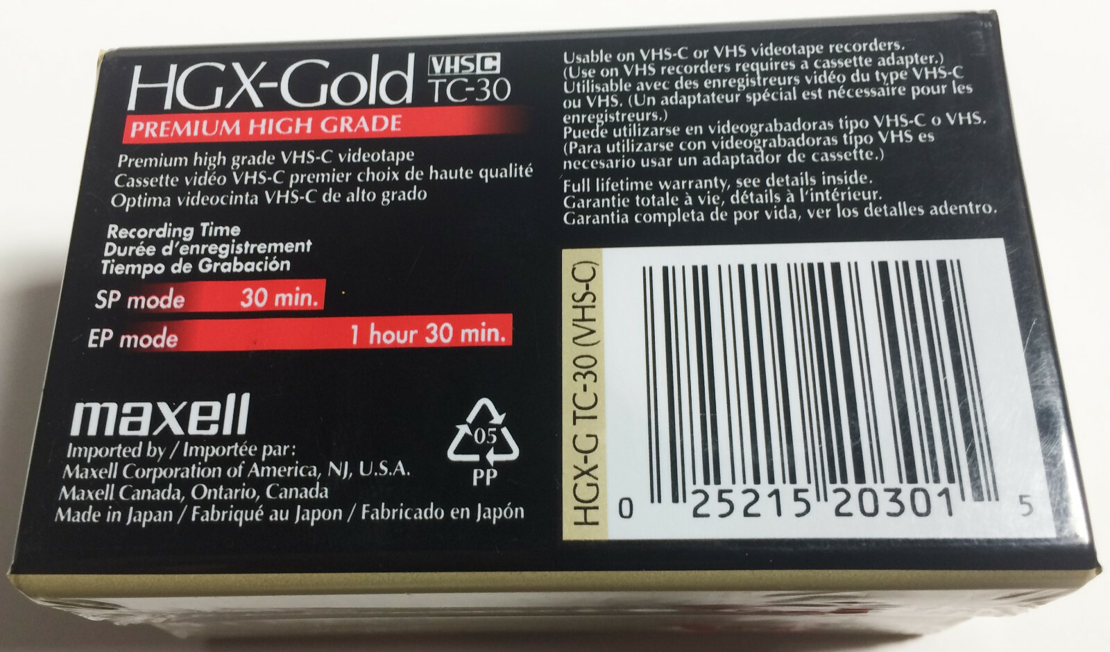 Maxel TC-30 VHS-C Premium High Grade HGX-Gold Lot of 2 Camcorder Tapes