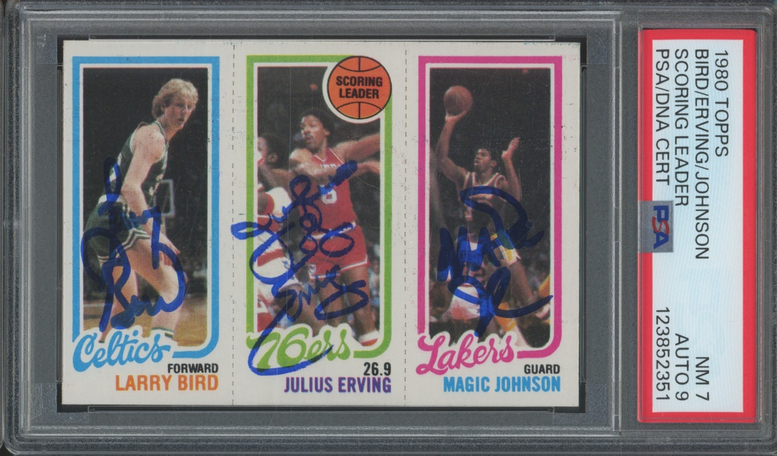 1980 Topps Larry Bird Julius Erving Magic Johnson Autograph PSA 7 9 Auto