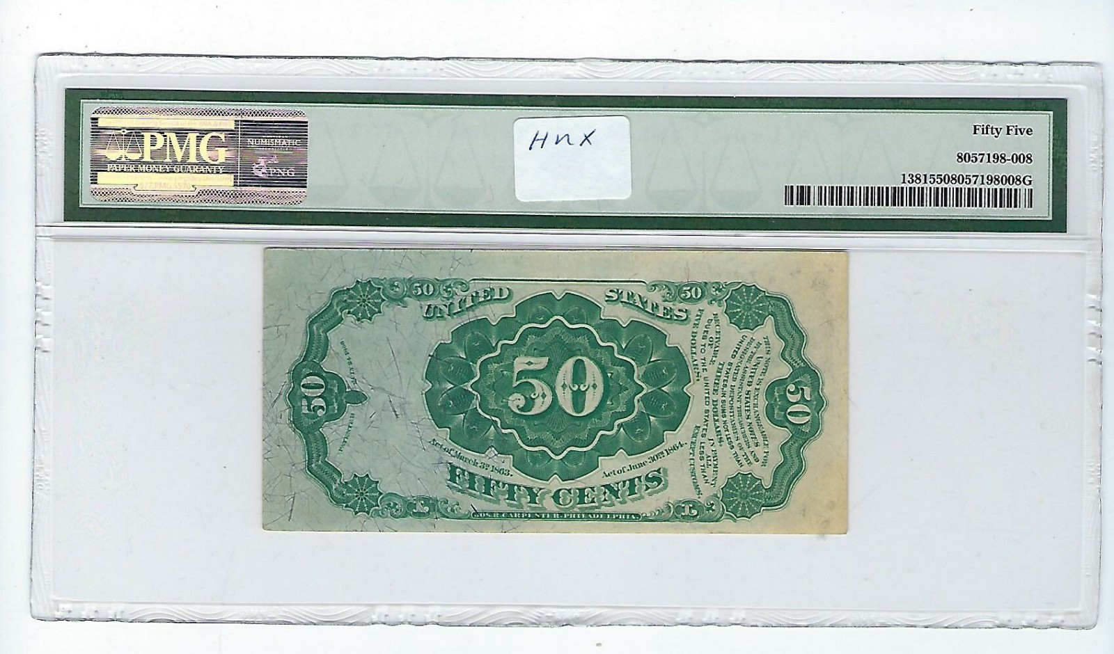 50 Cents Fractional Currency Fifth Issue Fr#1381 E PMG AU55