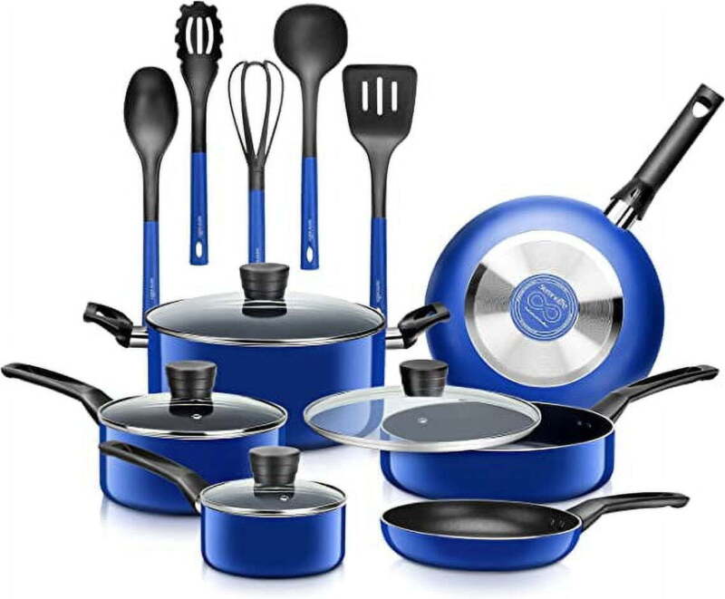  15-Piece Pots & Pans Basic Kitchen Cookware Black Non-Stick Coating Inside