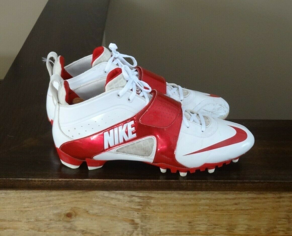 Used Nike Huarache ll Mens 11.5 White/Red Lacrosse Cleat 469730-160