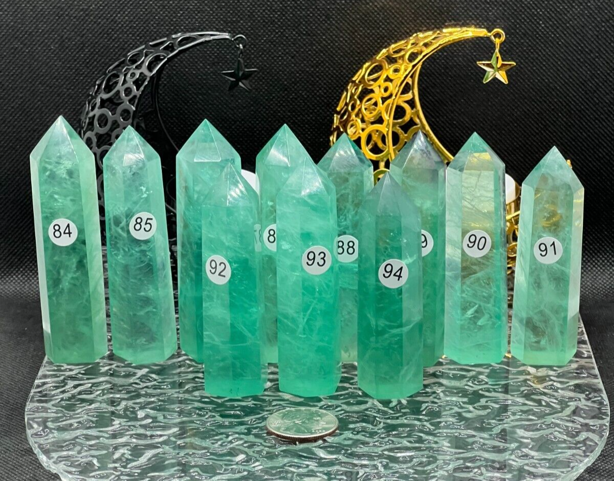 Natural Light Green Fluorite towers L@@K Free Ship