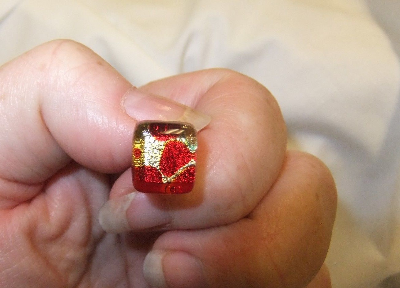 Red & Gold Handcrafted Square Murano Glass Stud Earrings