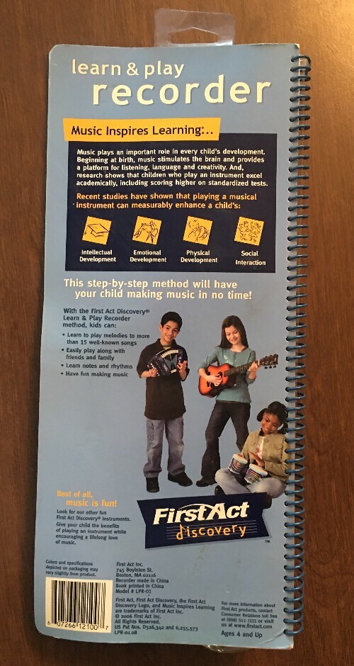 NEW FIRST ACT DISCOVERY LEARN AND PLAY RECORDER AGE 4 & UP
