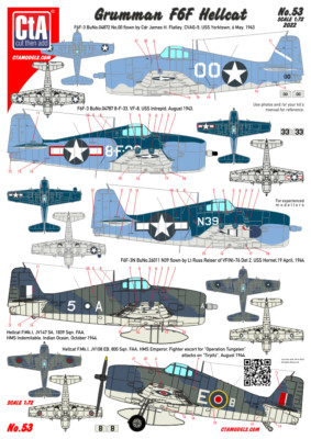 1:72 Decal Grumman F6F Hellcat USN, FAA, Japan, Aeronavale(8 Markings) - CtA 053