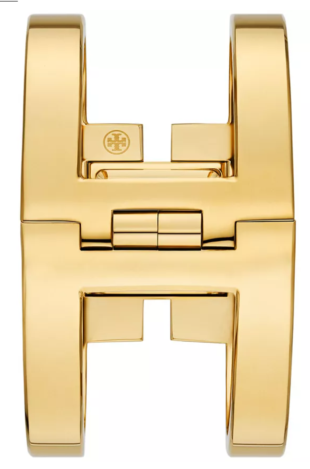 Pre-owned Tory Burch The Sawyer Gold-tone Stainless Bangle Cuff Bracelet Watch Tbw5008
