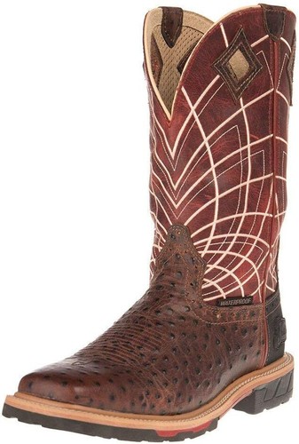 Pre-owned Justin Boots Justin Derrickman 12" Waterproof Work Boots For Men With Composite Safety... In Walnut Ostrich Print