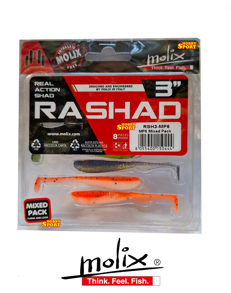 MOLIX RA SHAD 3,0'' COLOR  MP6 MIXED PACK SPINNING TROTA LAGO