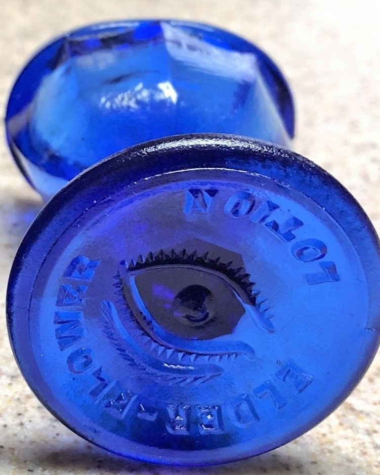 1 ELDER FLOWER LOTION Cobalt Blue Pressed Glass Eye Wash Cup 2 & 1/4 inches tall