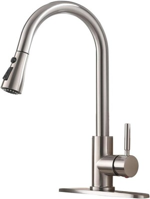 VESLA HOME High Arc Single Handle Brushed Nickel Kitchen Faucet with Pull Down