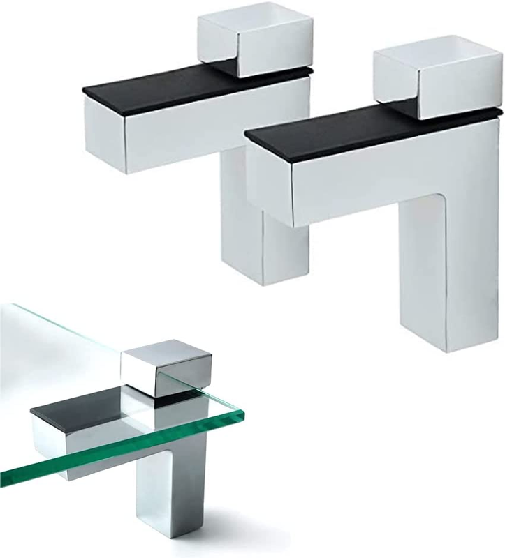 2 Pcs Adjustable Wood/Glass Floating Shelf Brackets Wall Mount, Polished Chrome