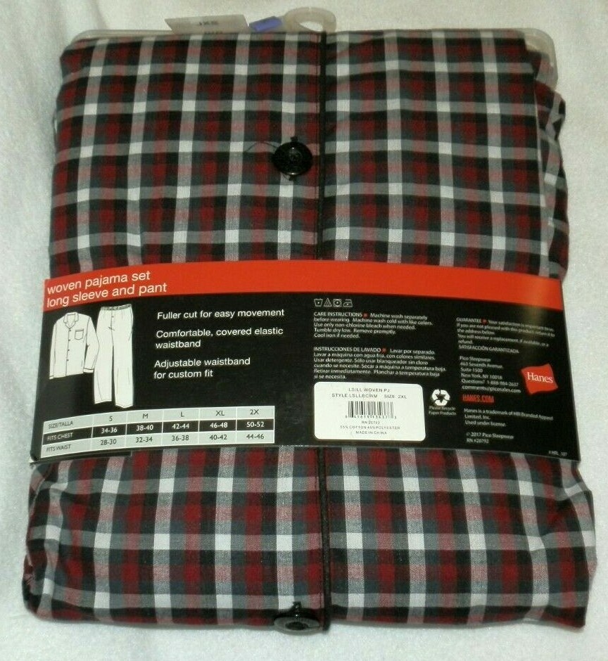 New Mens size 2XL Hanes Woven Pajama Set Red Plaid Shirt Pants