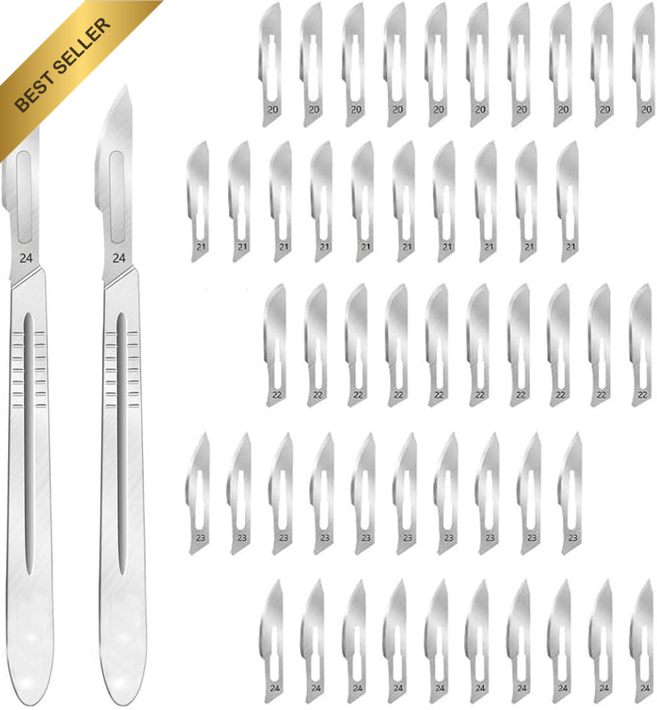 52 Pcs Scalpel Blades Kit, 5 Styles Carbon Steel Utility Blades and 2 Knife Hand
