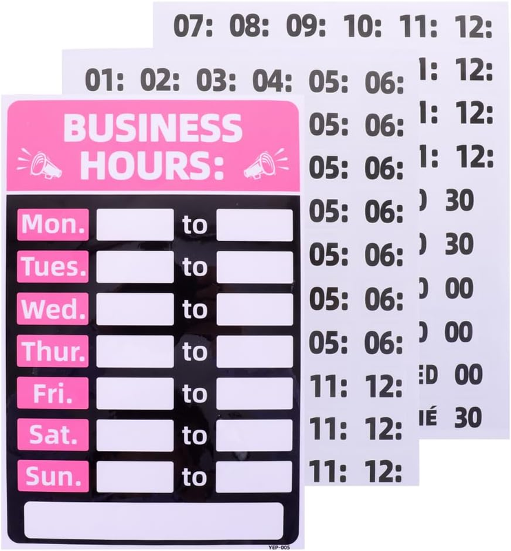 Business Hour Opening Time Sign PVC 2 Pack Pink