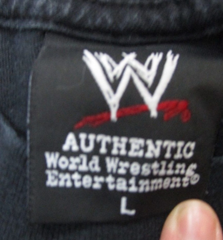 RARE 2008 WWE Authentic Wear Wrestling DOUBLE SIDED Black T-Shirt Men's Large