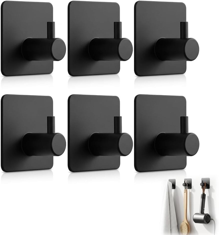 Adhesive Wall Hooks 6 Pack Heavy Duty Stainless Steel Towel Hooks for Bathroom W