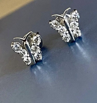 0.45ct Diamond Earrings Butterfly Studs 18ct White Gold Screwbacks Cervin Blanc